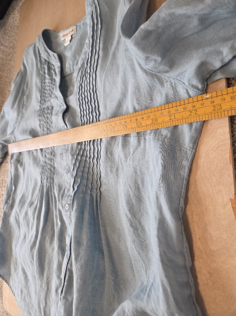 Linen Button Down Pintuck Blouse - Picture 11 of 13